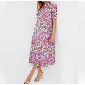 NWOT Tuckernuck Hyacinth House Magenta Multi Floral Ruffle Collar Louisa Dress M